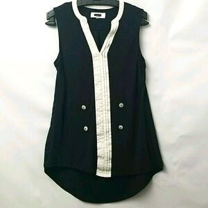 🎁5/$25 Next Tuxedo Blouse Women's 12 Two-tone Sleeveless No Pockets Ruffles